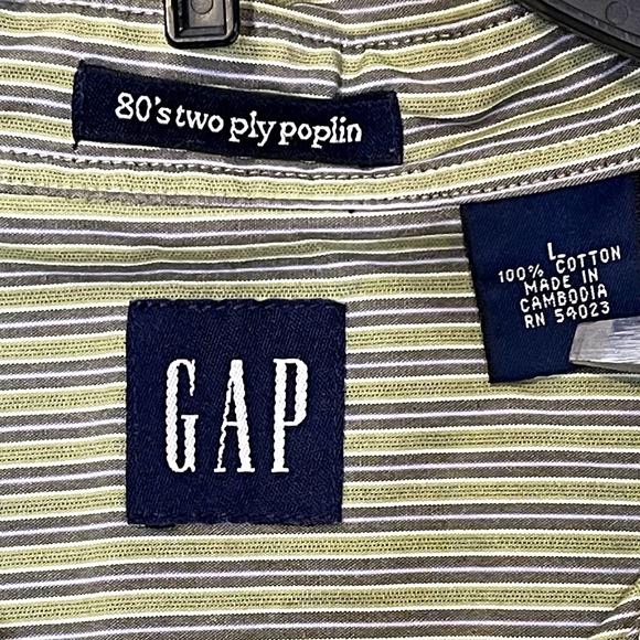 Gap 80's Two Ply Poplin Button Up Shirt Longsleeve Striped 100% Cotton Men Large - Picture 6 of 8